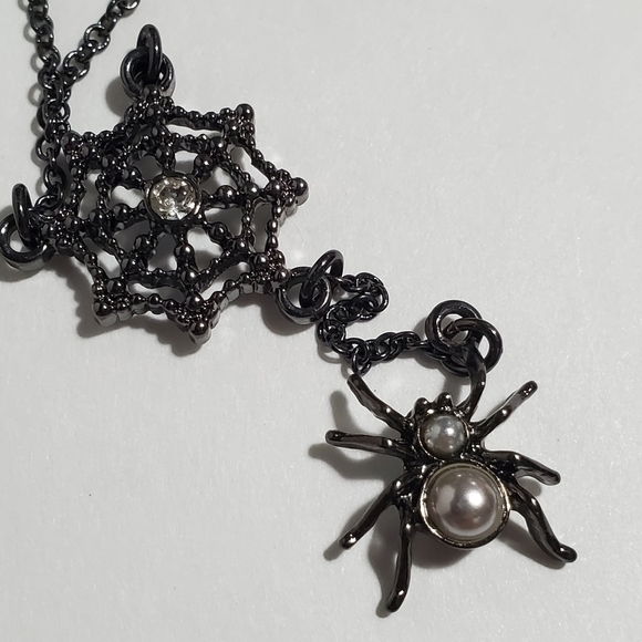 SAO Jewelry - Halloween Costume jewelry Spiderweb black Spider faux pearl Rhinestone Necklace
